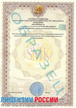 Образец сертификата соответствия (приложение) Златоуст Сертификат ISO 13485